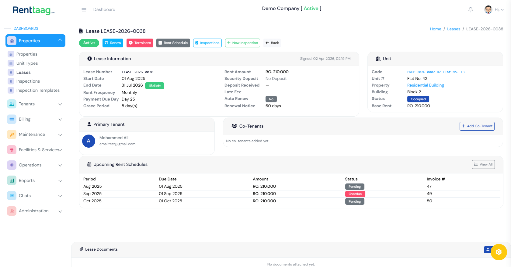 Renttaag property manager dashboard overview